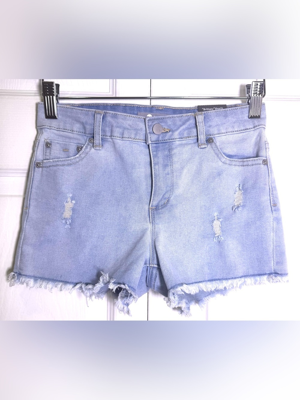 Tractr Brittany Distressed Denim Shorts Girls Size 12 Light Wash Frayed Hem